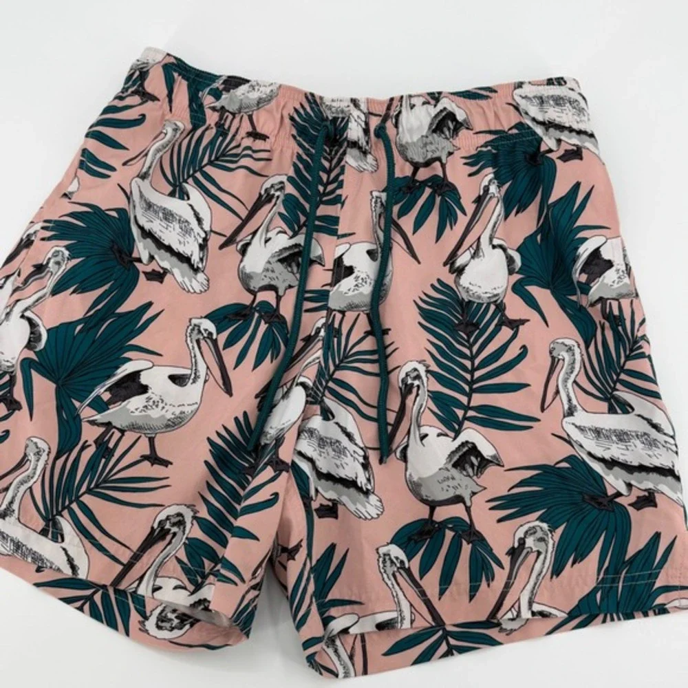 George tropical‎ Swim Trunks Pelican Palm Print Size M Pink Teal Beach Shorts